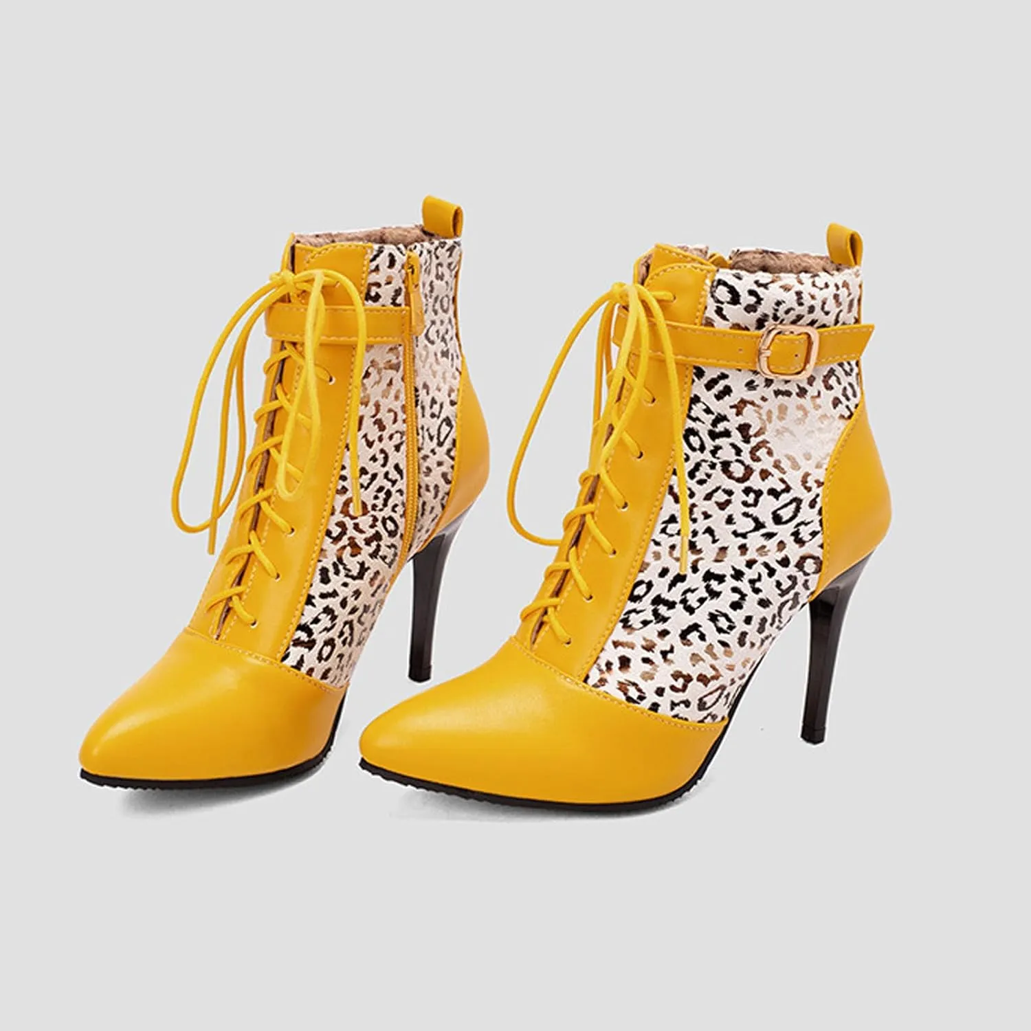 Women Ankle Boot Ladies High Heels Side Zipper Ladies Lace Up Mid Calf Boots Platform Synthetic Short Boots Elegant Shoe