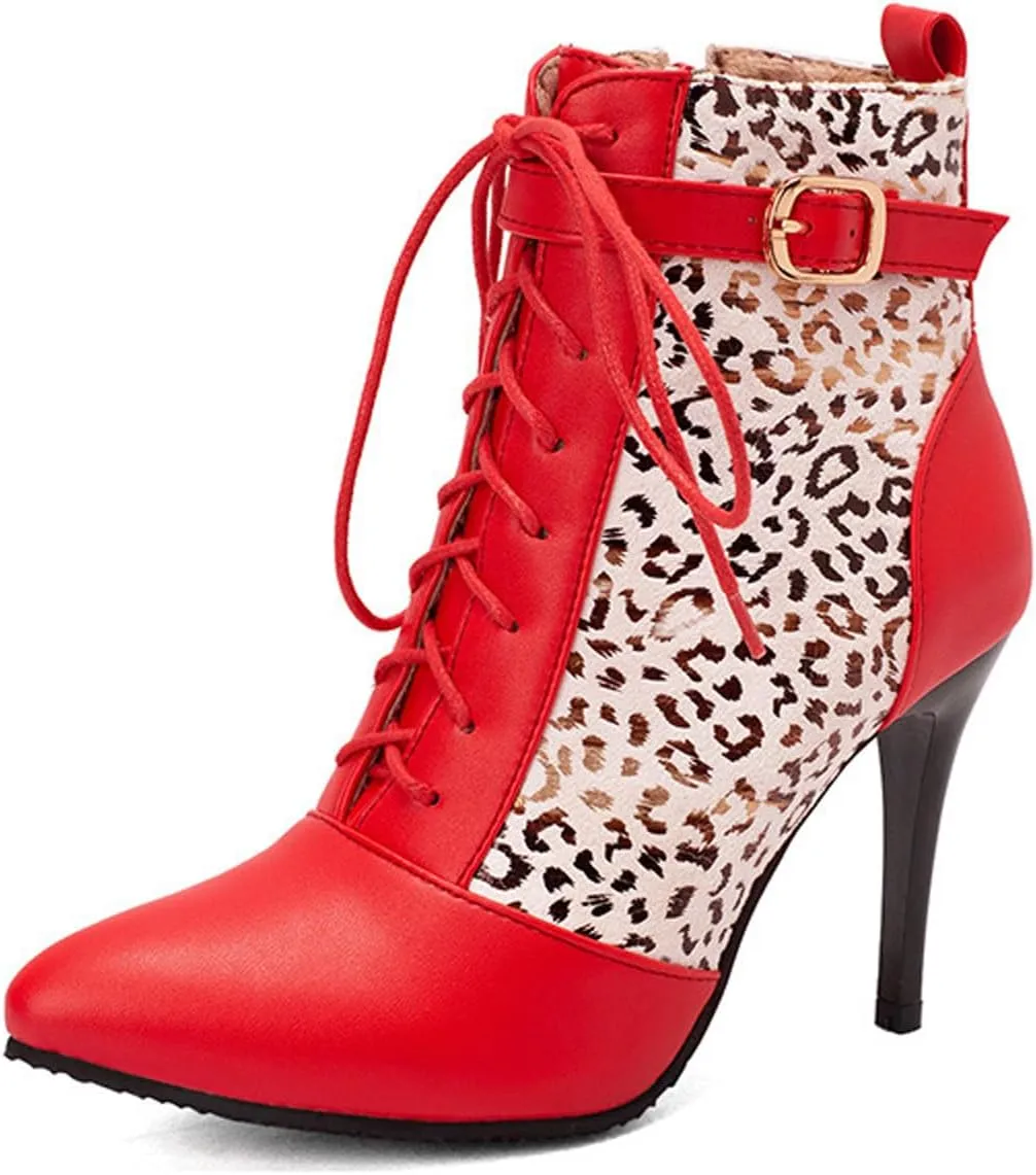 Women Ankle Boot Ladies High Heels Side Zipper Ladies Lace Up Mid Calf Boots Platform Synthetic Short Boots Elegant Shoe