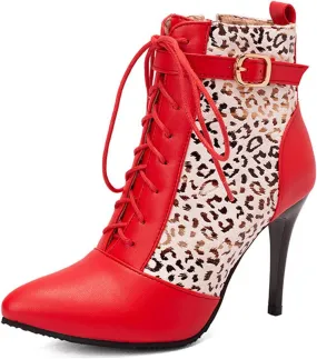 Women Ankle Boot Ladies High Heels Side Zipper Ladies Lace Up Mid Calf Boots Platform Synthetic Short Boots Elegant Shoe