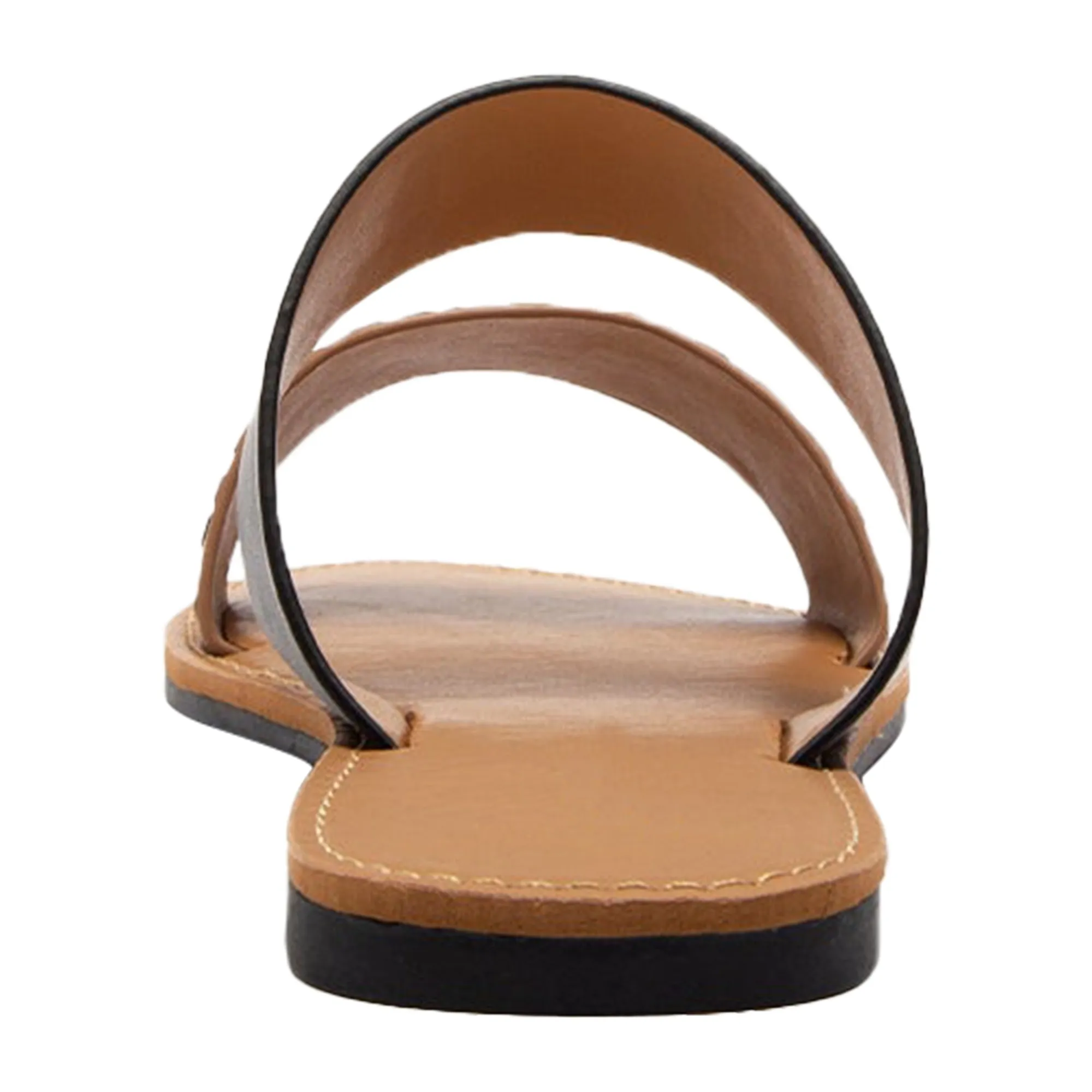 Women's Summer Sandals Two Band Slip On Flats Black/Leopard Brown