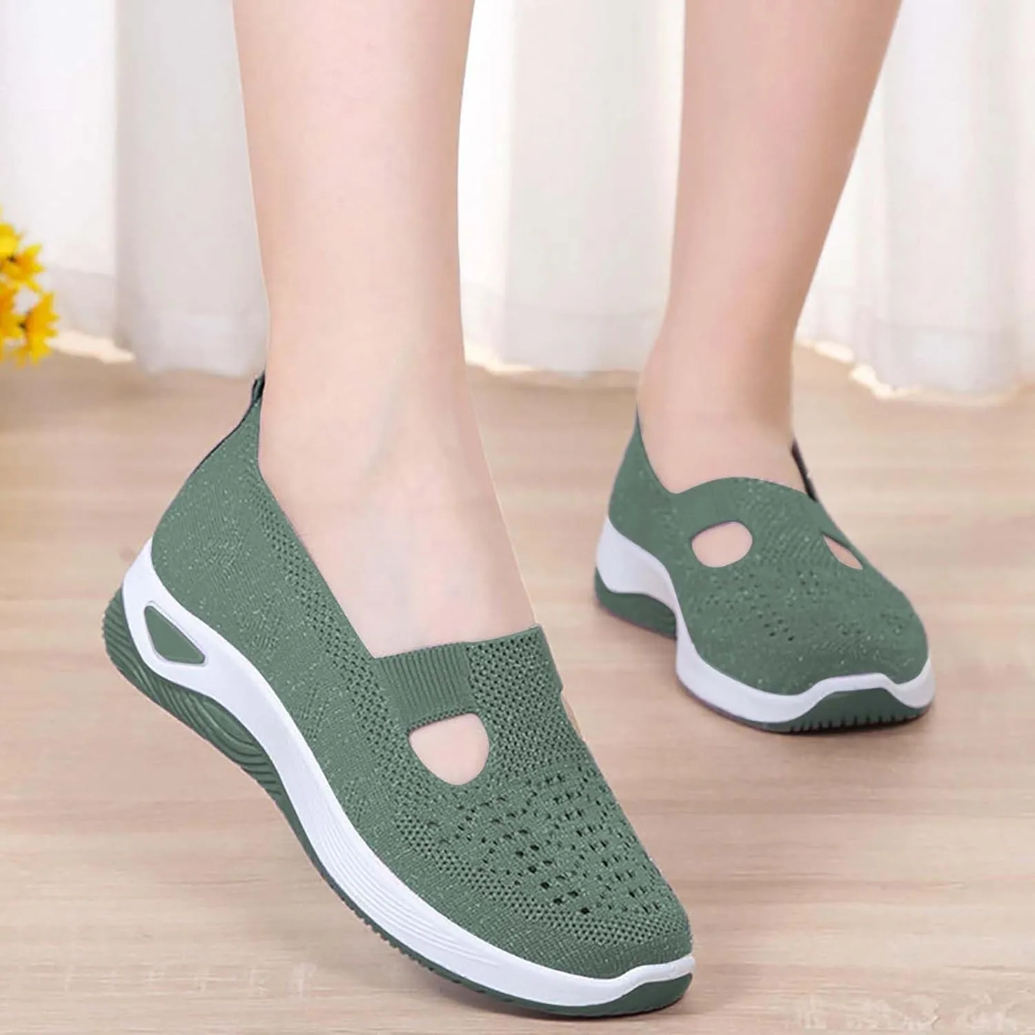 Women's Woven Orthopedic Breathable Soft Shoes Non Slip Work Shoes Women Walking Casual Work Shoes Walking Sneakers Platform Tennis Shoe Cross Trainer Shoe